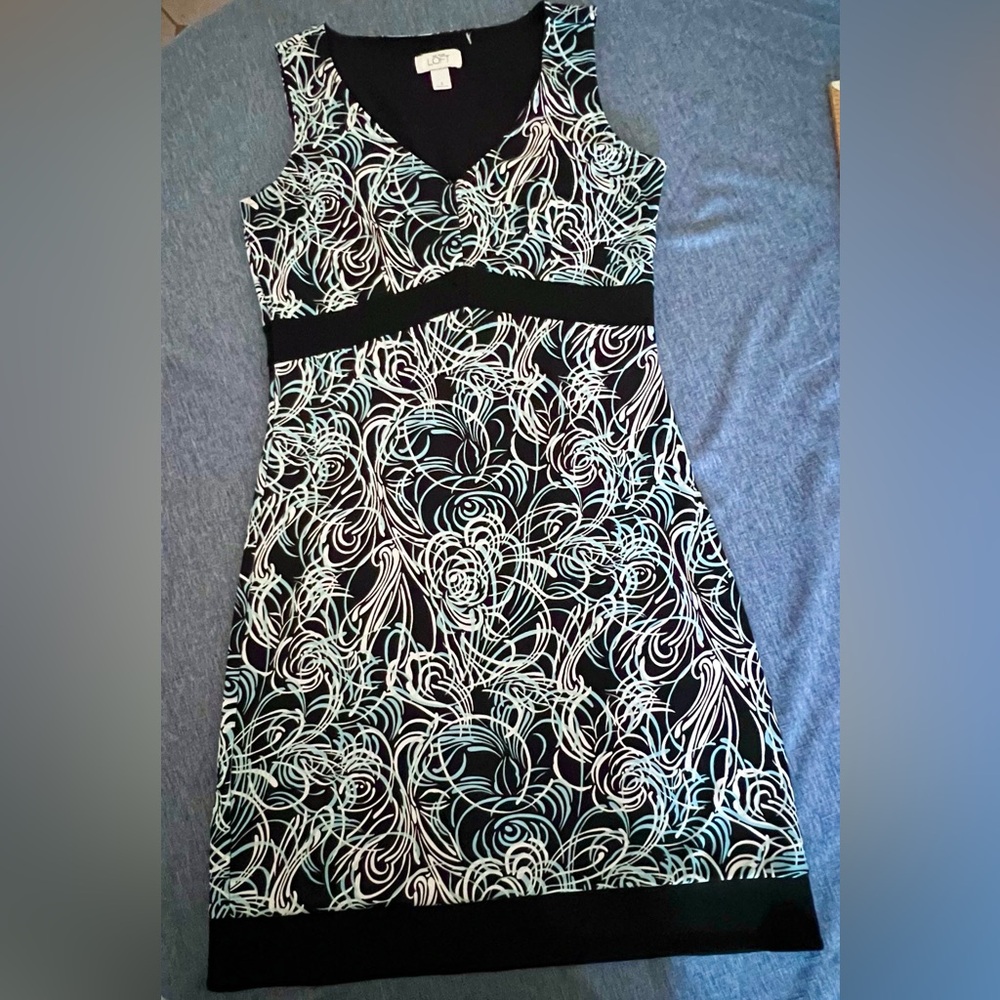 ANN TAYLOR LOFT Dress Black, Teal White NWOT  Sz 8